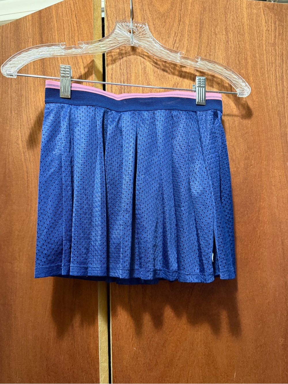 Girl's Navy Athletic Pleated Skirt with Pink-Trim Waistband